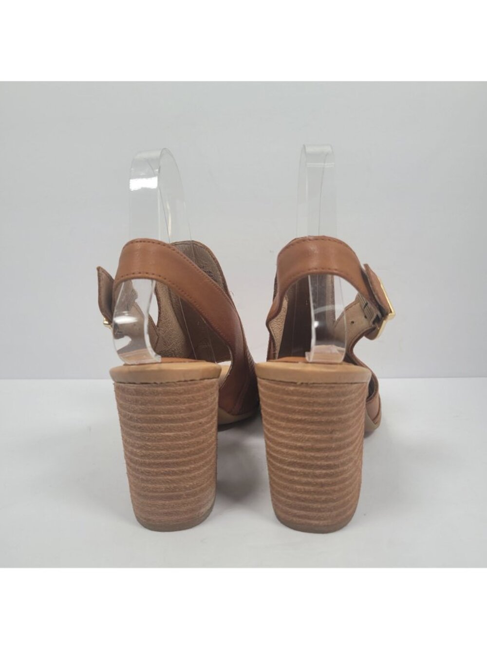 Born Sutra Perf Women's Brown Leather Peep Toe Slingback Block Heels US Size 9M - Picture 4 of 9